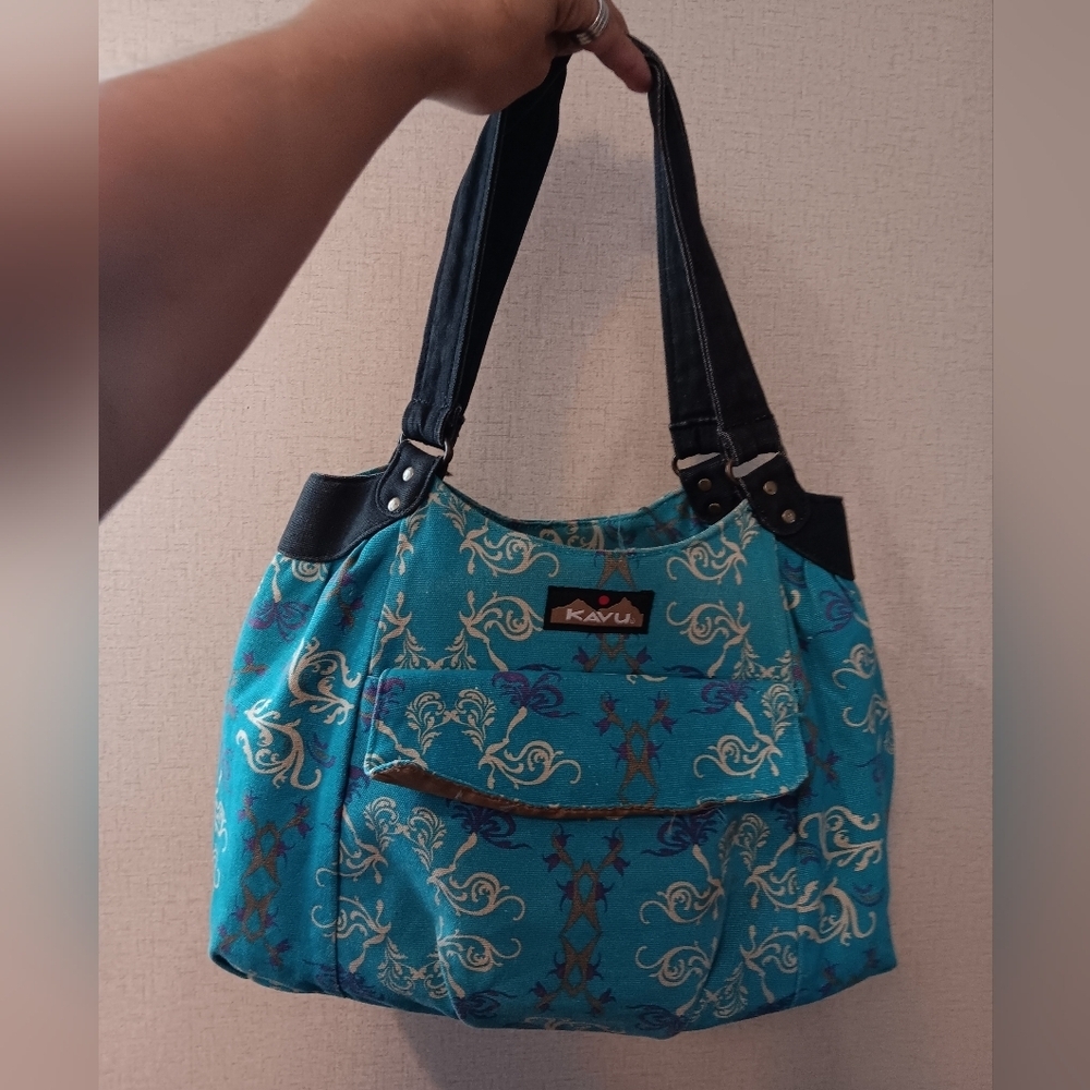 KAVU Teal Patterned Tote Bag